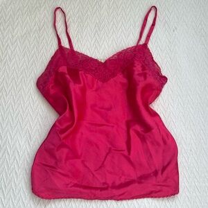Pink Lace Trim Satin Camisole